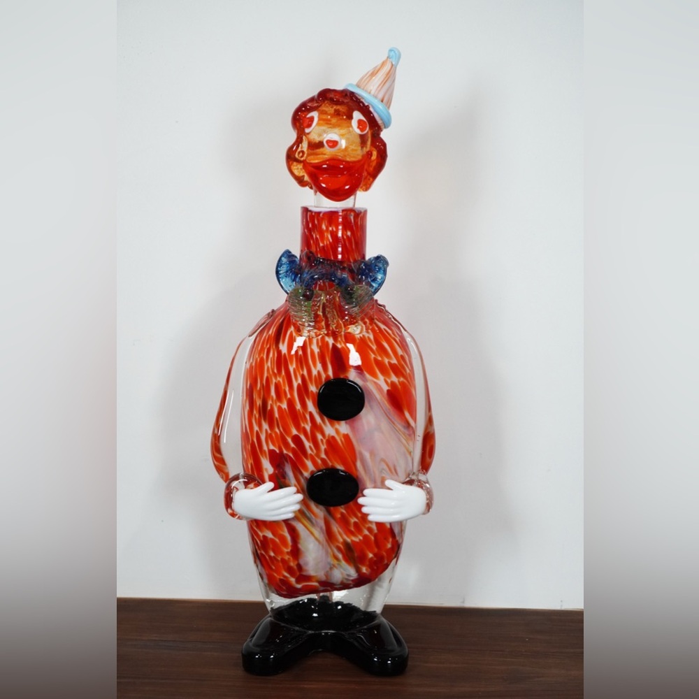 Murano Art Glass Mid Century Hand Blown Clown Decanter 15" Orange